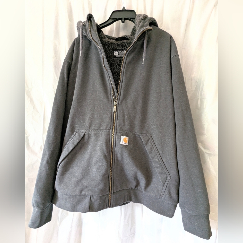 Carhartt Sherpa-Lined Zip Sweatshirt Jacket 2X Rain Defender Charcoal